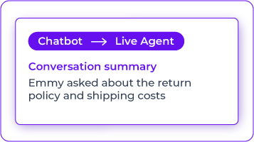 Chatbot transferred to live agent customer support AI